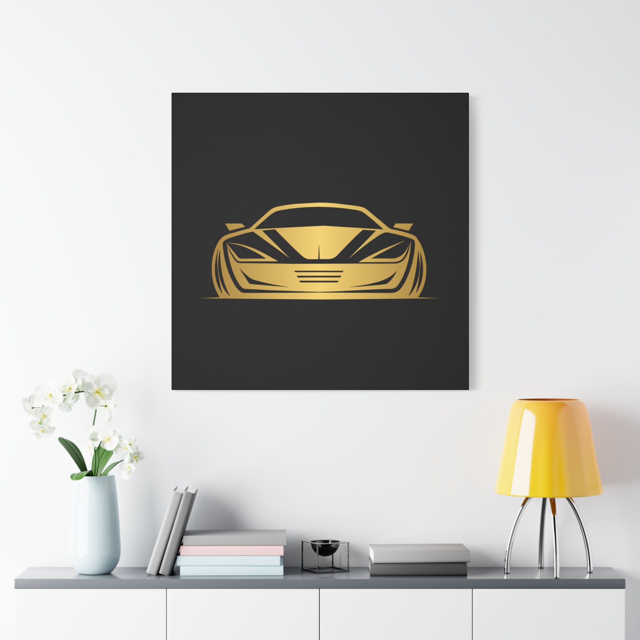 Golden Sports Car Canvas Print — Modern Automotive Wall Art