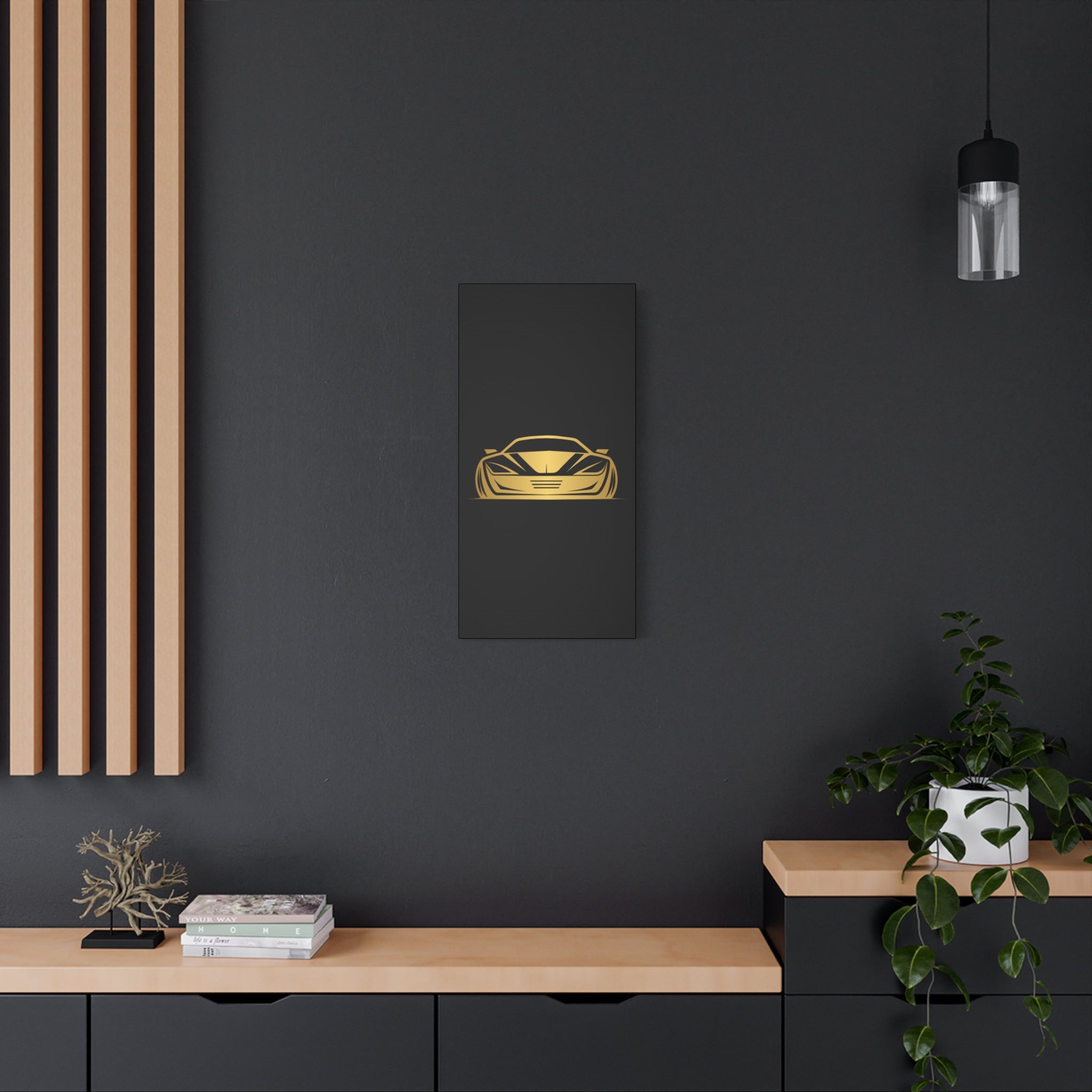 Golden Sports Car Canvas Print — Modern Automotive Wall Art