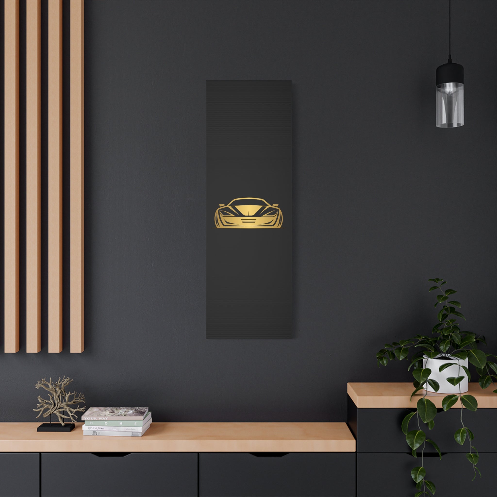 Golden Sports Car Canvas Print — Modern Automotive Wall Art
