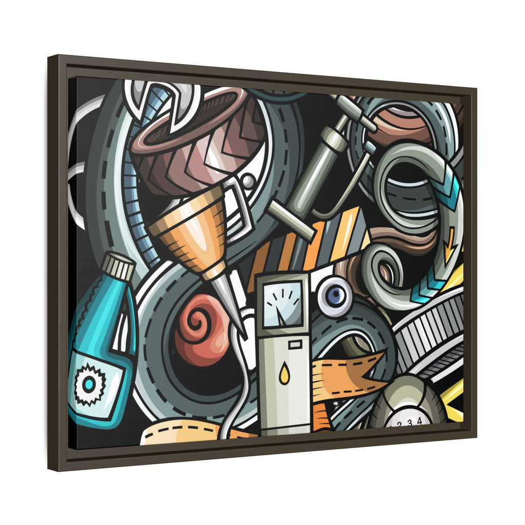 Framed Automotive Doodle Matte Canvas Print — Garage Wall Art
