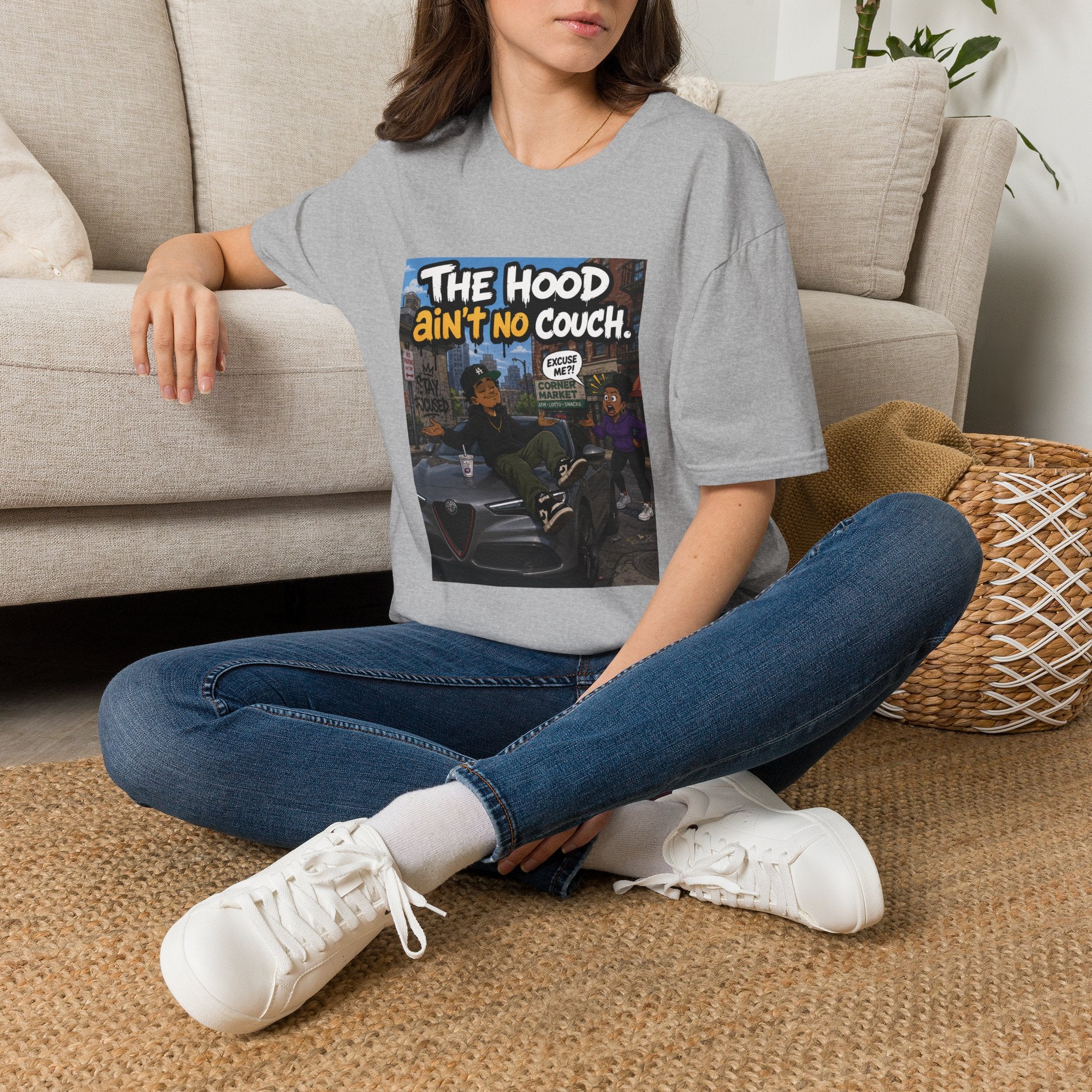 T-Shirt — "The Hood Ain’t No Couch" Urban Street Art Tee