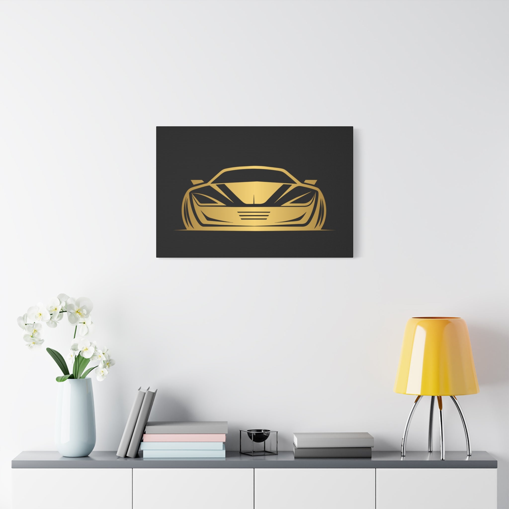 Golden Sports Car Canvas Print — Modern Automotive Wall Art