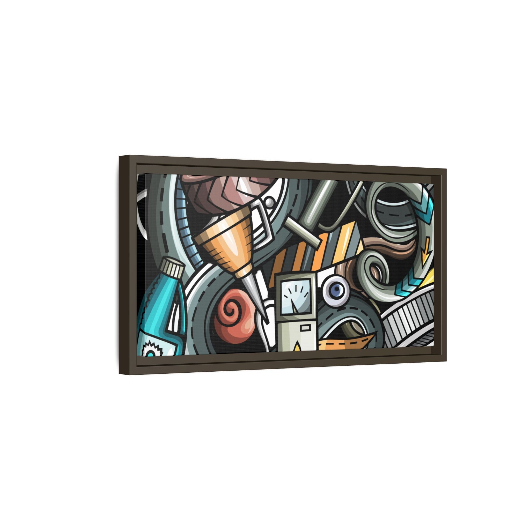 Framed Automotive Doodle Matte Canvas Print — Garage Wall Art
