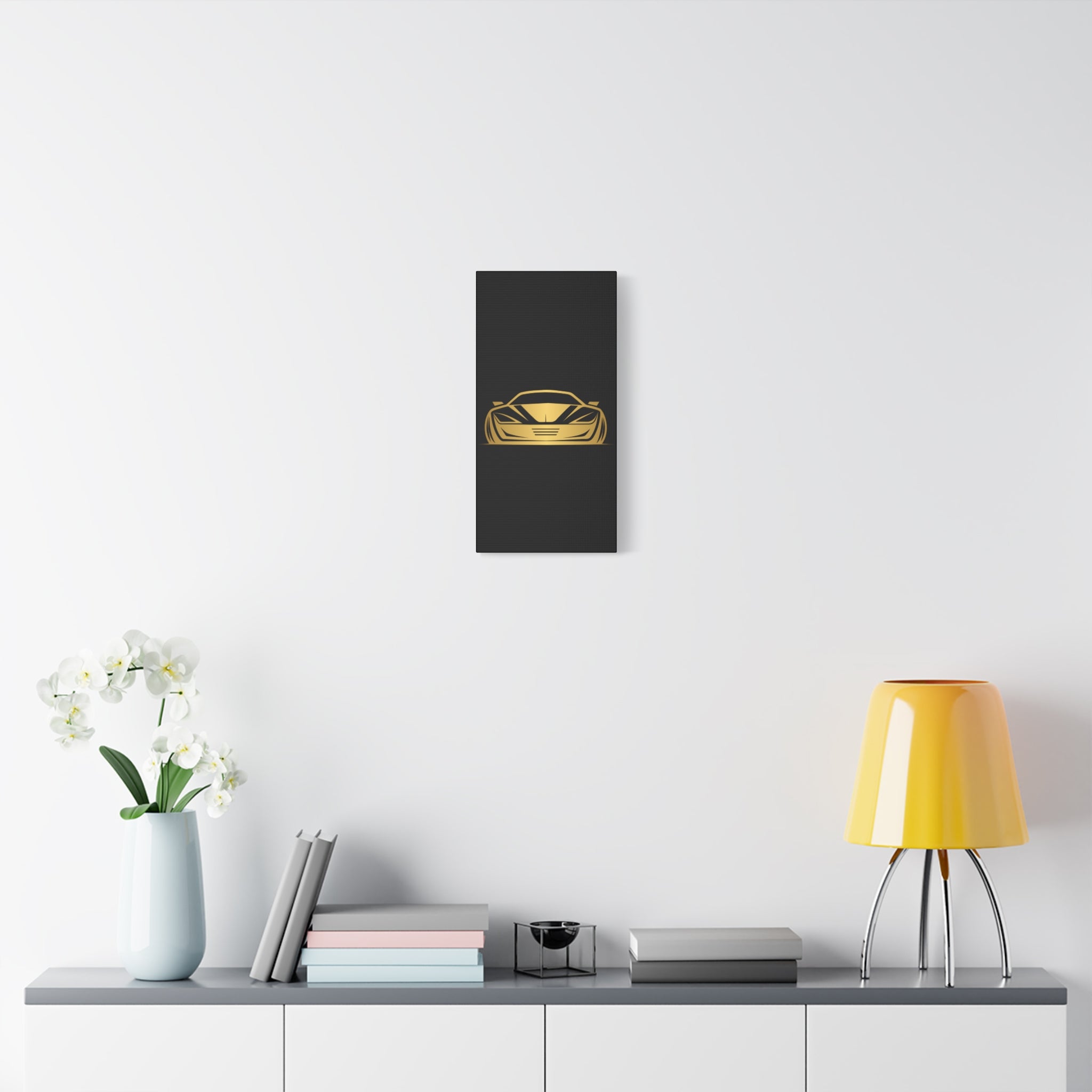Golden Sports Car Canvas Print — Modern Automotive Wall Art