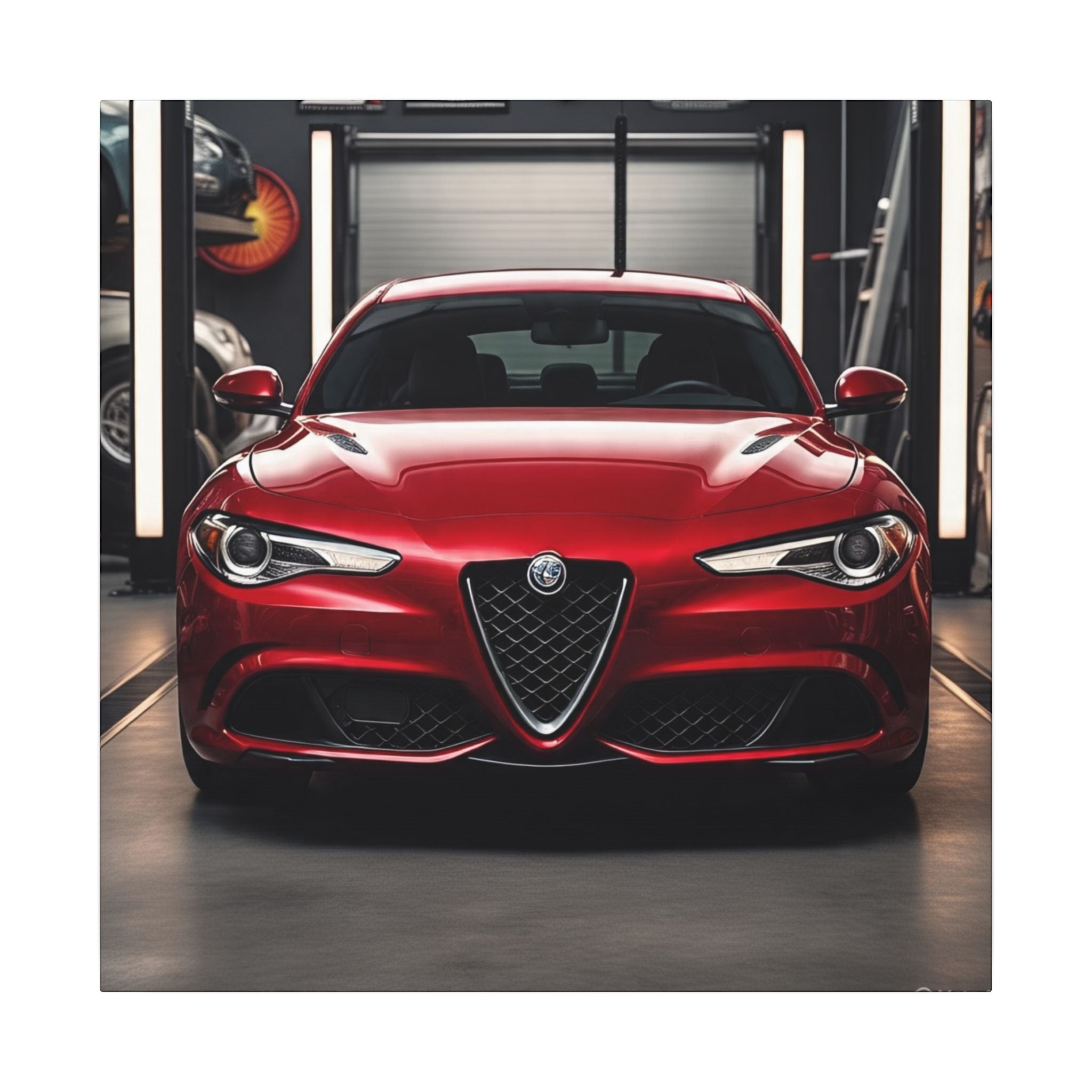 Alfa Romeo Giulia Front View Matte Canvas Wall Art — Stretched Car Photography Print