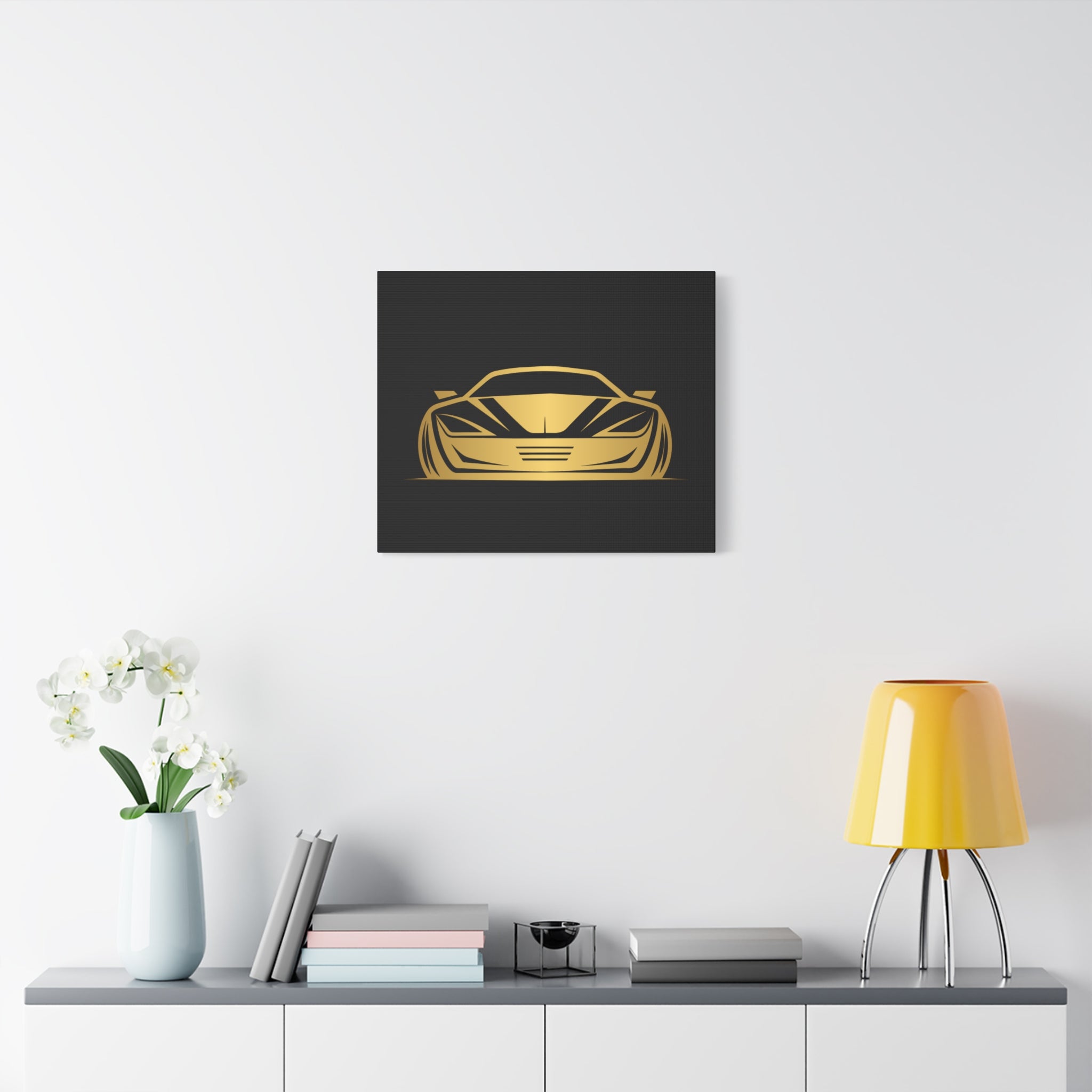 Golden Sports Car Canvas Print — Modern Automotive Wall Art