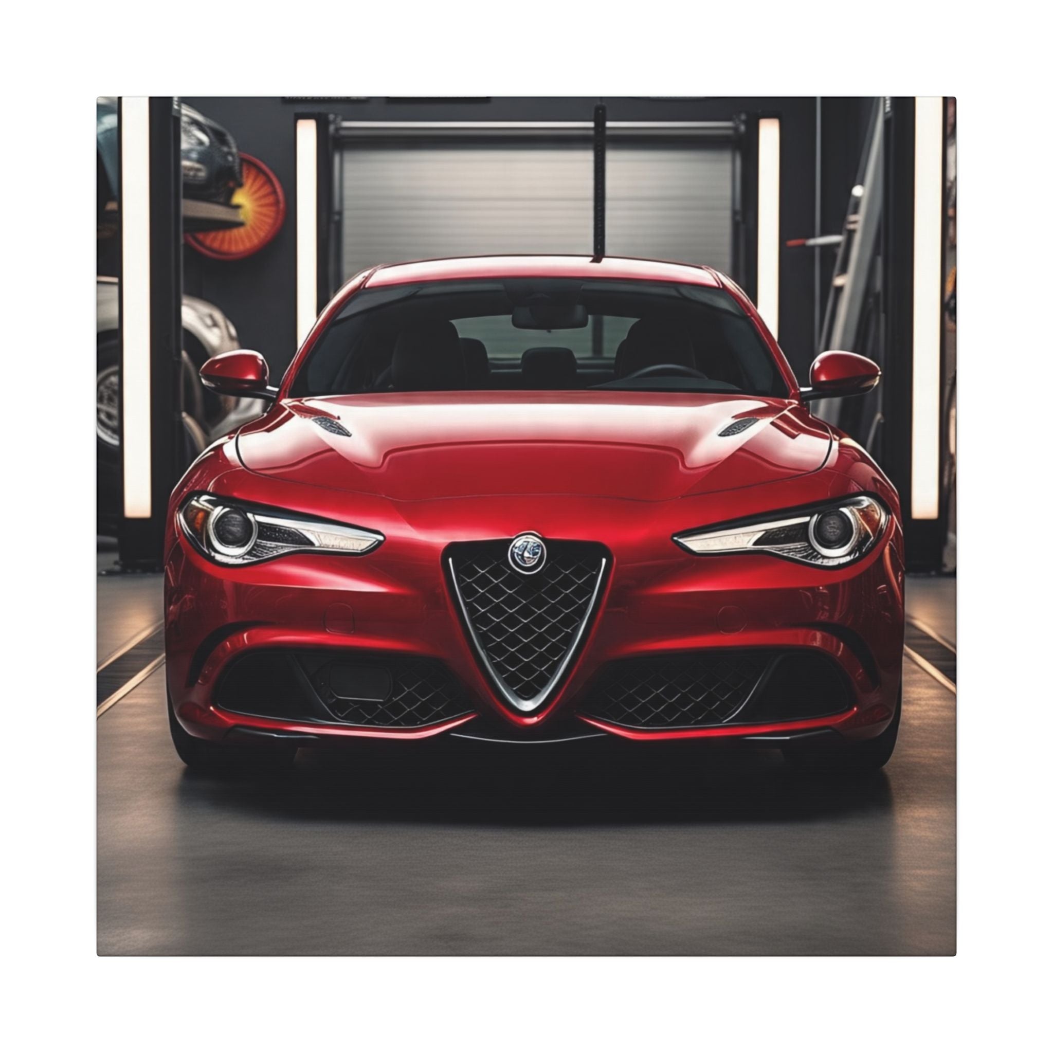 Alfa Romeo Giulia Front View Matte Canvas Wall Art — Stretched Car Photography Print