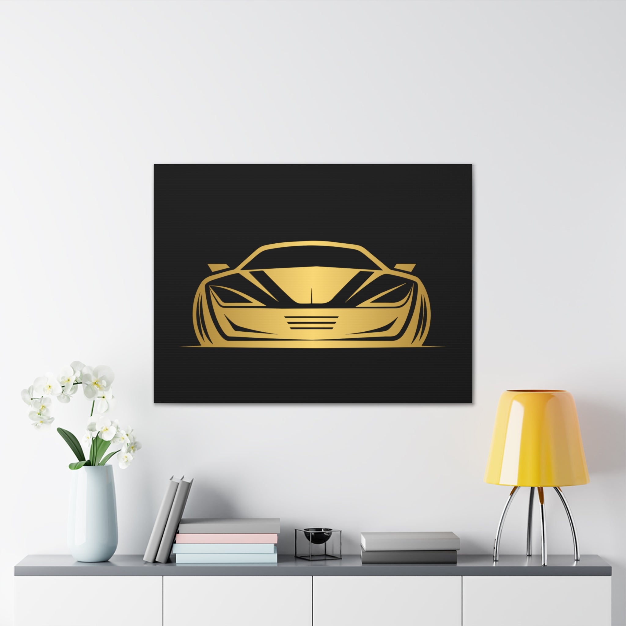 Gold Sports Car Canvas Print — Modern Automotive Wall Art