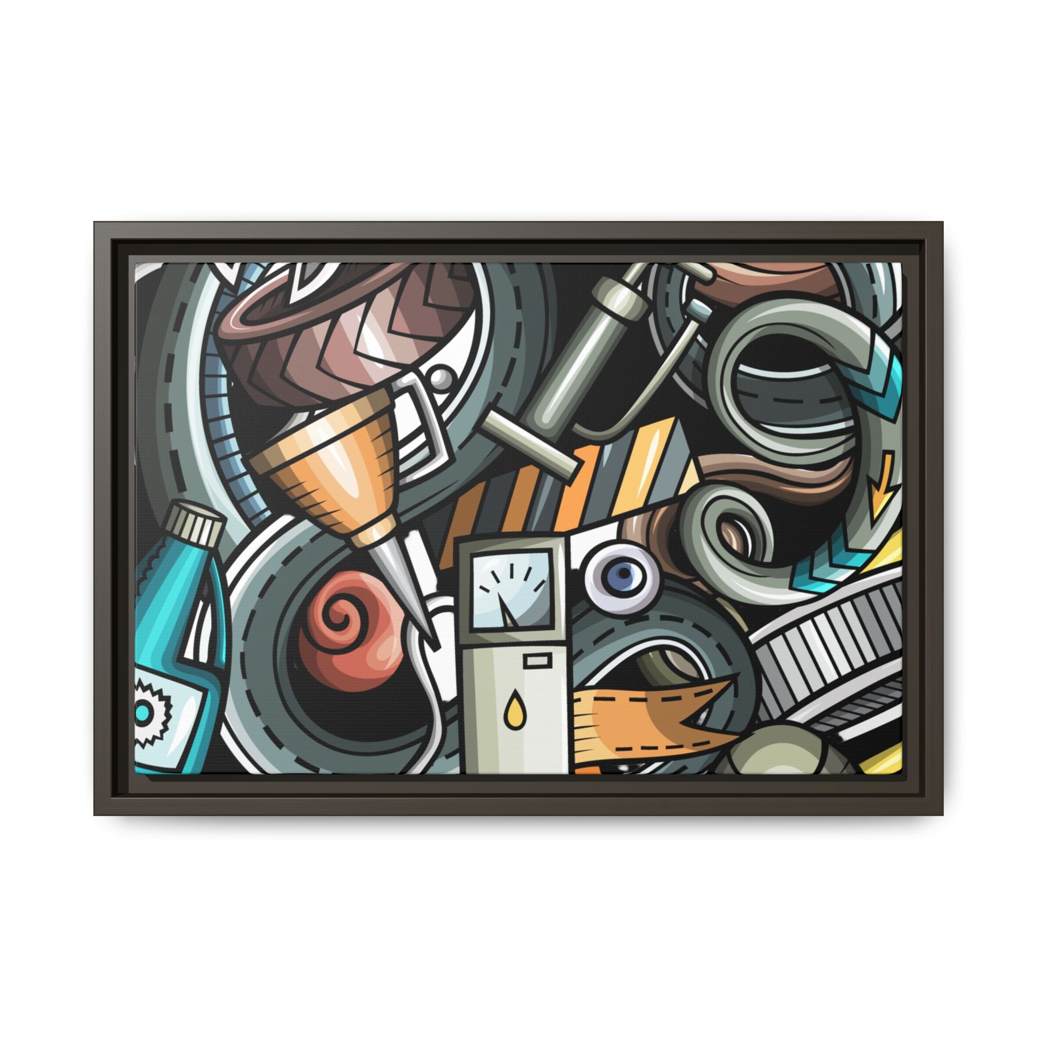 Framed Automotive Doodle Matte Canvas Print — Garage Wall Art
