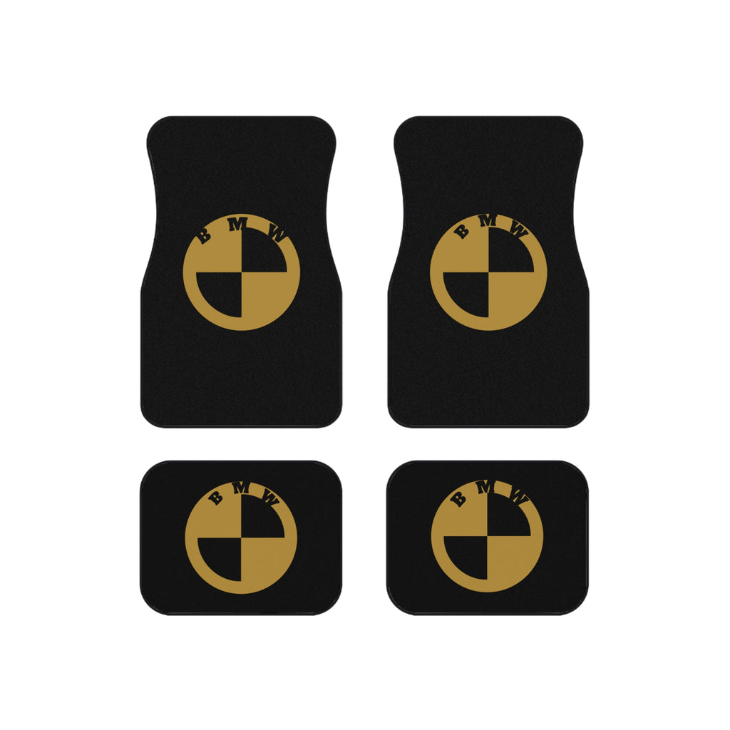 Gold/Black BMW Logo Car Mats (Set of 4) — Black Floor Mat Protector