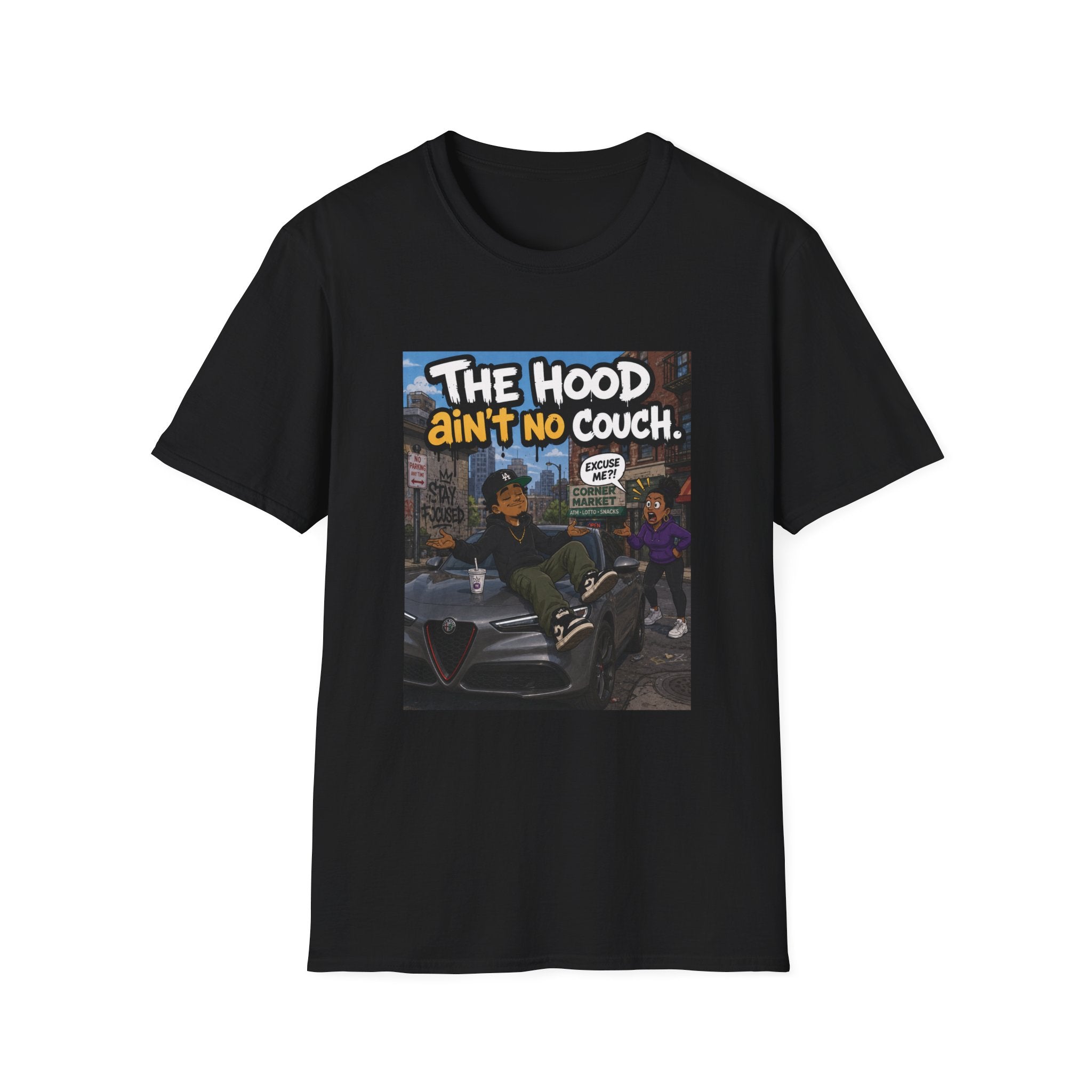 T-Shirt — "The Hood Ain’t No Couch" Urban Street Art Tee