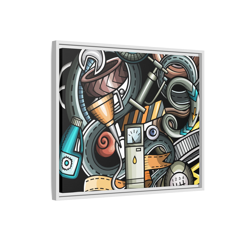 Framed Automotive Doodle Matte Canvas Print — Garage Wall Art