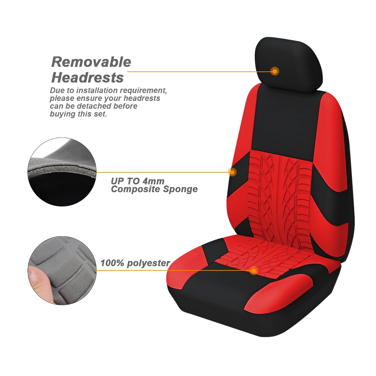 Front Car Seat Covers, 2 Pcs Polyester Bucket Seat Protectors, Soft And Breathable, Premium Sporty Automotive Seat Cushions, Universal Auto Interior Accessories Red